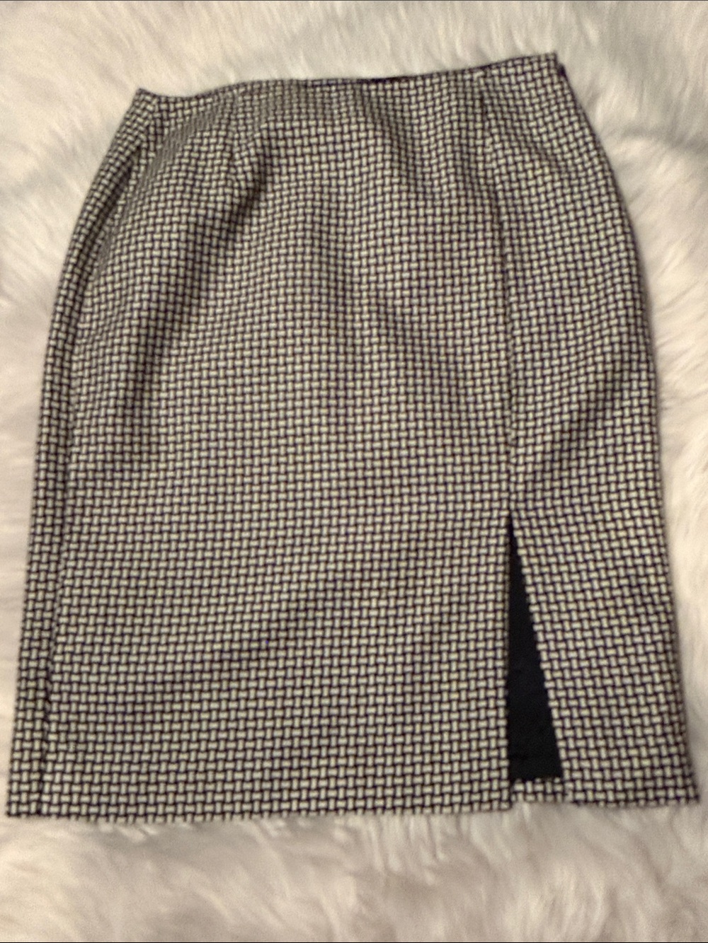 White House Black Market Black and White Textured Pencil Skirt with Front Vent